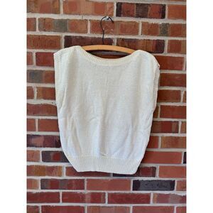 Condor Cream Knit Cropped Sweater Vest Rayon Silk Blend M